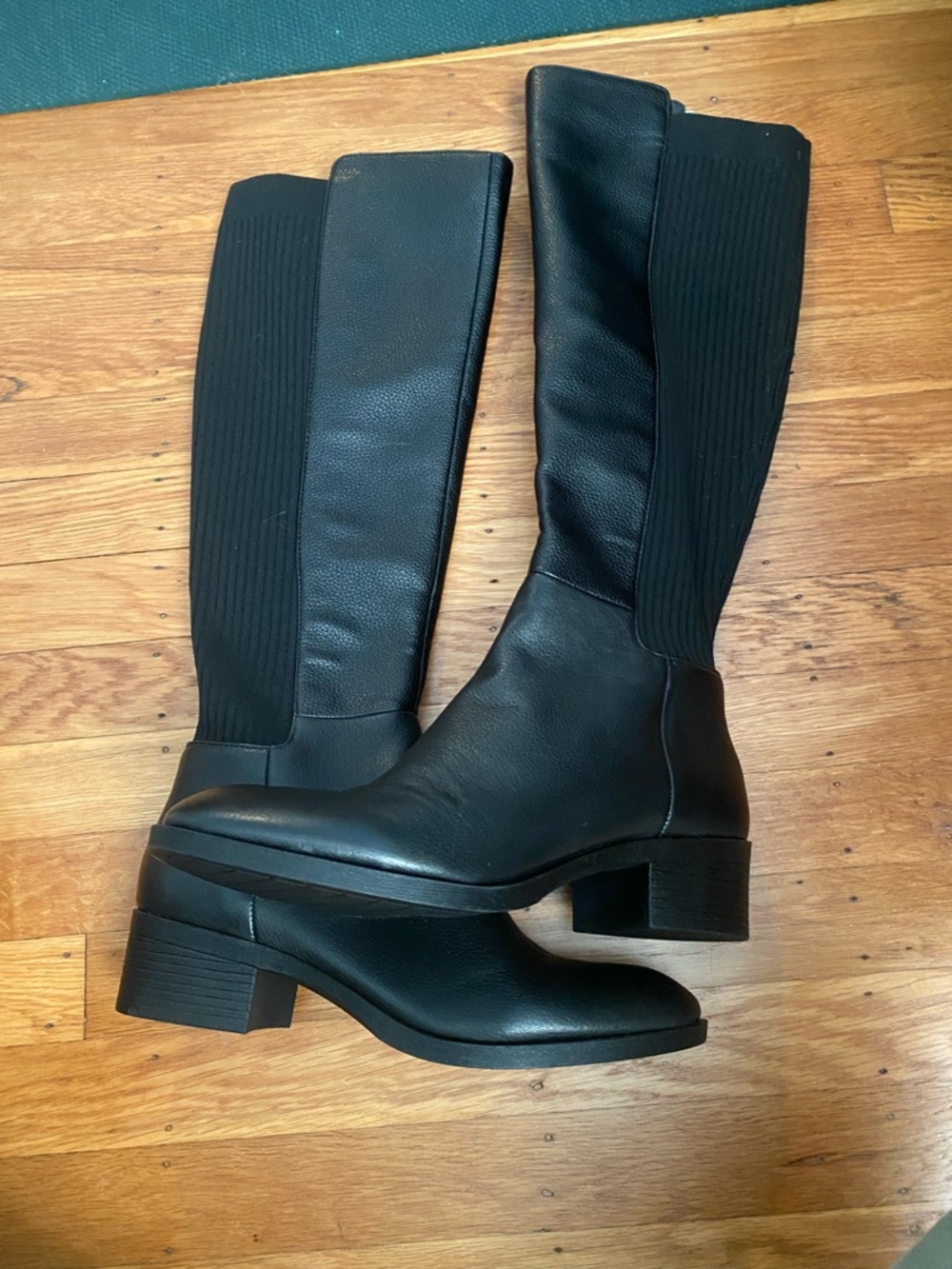 Kenneth Cole Black Knee-High Stretch Panel Heeled Boots